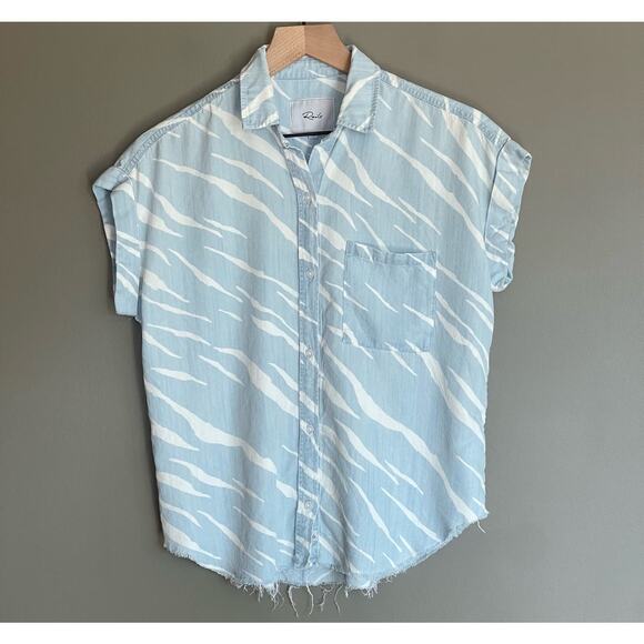 RAILS Lex Shirt in Light Vintage Zebras Size XS Blue White Stripe Tencel Raw Hem - Picture 6 of 16